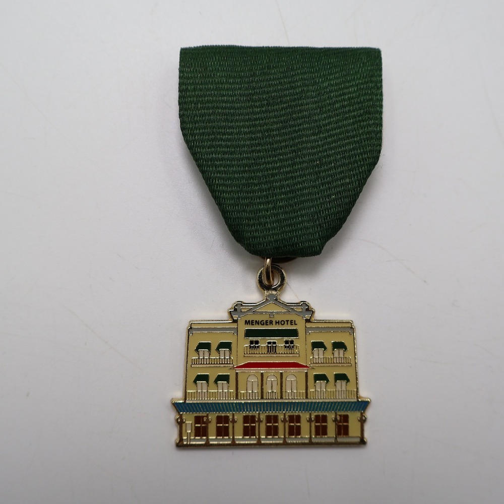 Menger Hotel San Antonio Ribbon Medal Pin Green Gold Enamel Historic